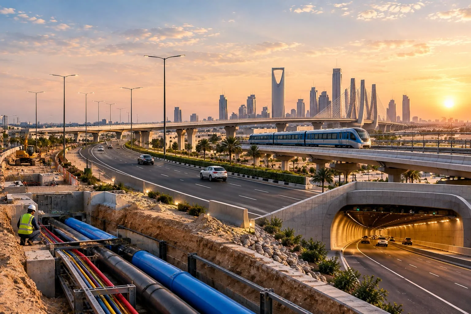 حديد تسليح مطلي في موقع مشروع خطوط غاز